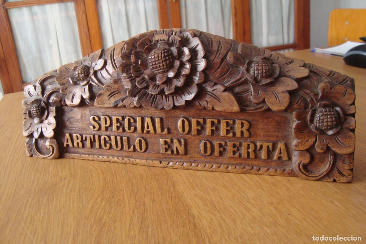 Vintage: ANTIGUO ROTULO SPECIAL OFFER - ARTICULO EN OFERTA. MADERA TALLADA. TIENDA ESTANCO. VINTAGE
