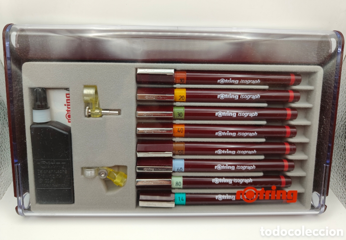 Vintage: Estuche con 8 Rotring Isograph