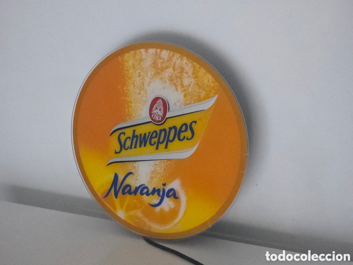 Vintage: R&oacute;tulo luminoso Schweppes Naranja 32 cm publicidad bar