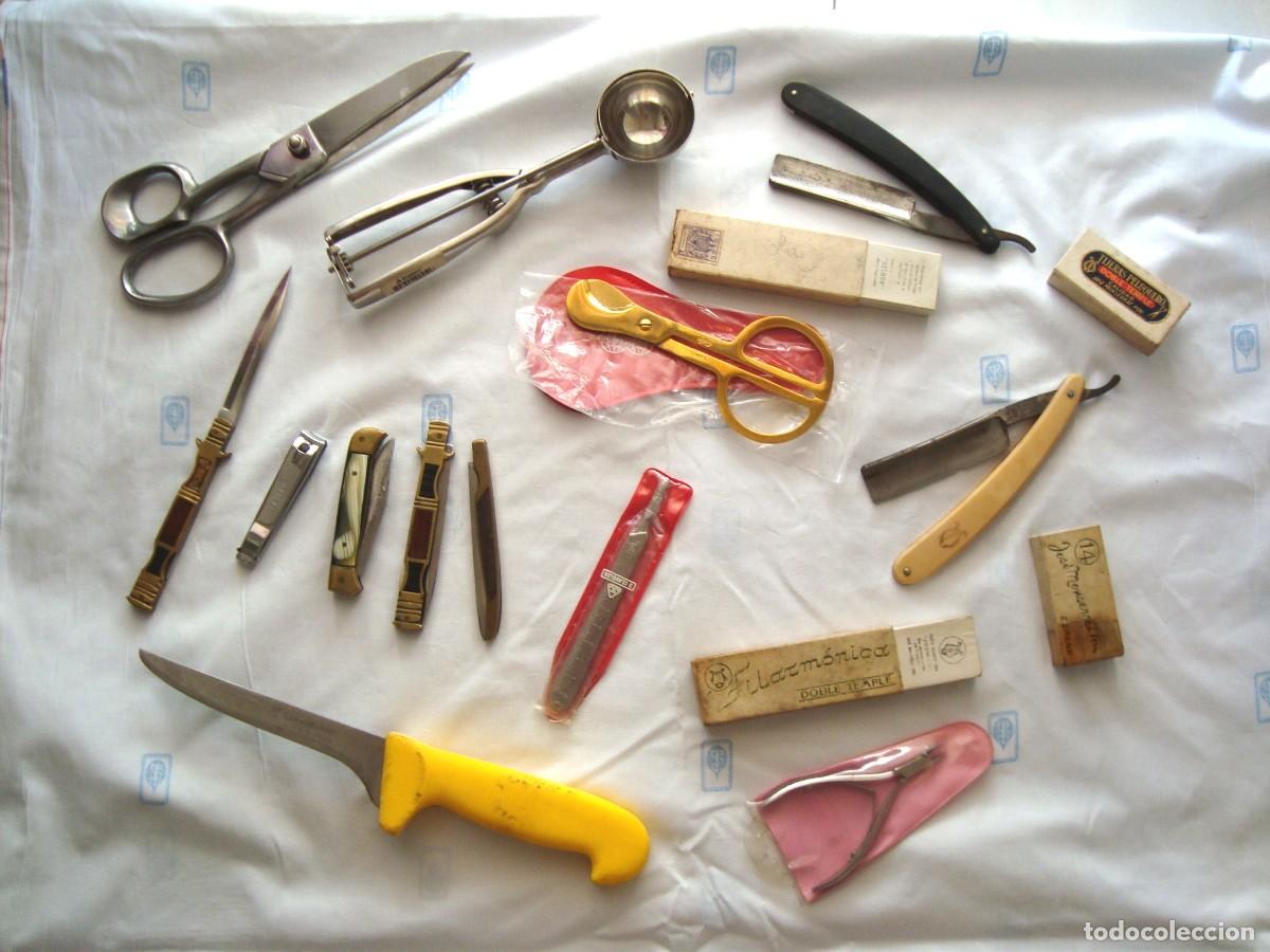 Vintage: LOTE DE NAVAJAS,TIJERAS,CORTAPUROS Y VARIOS + REGALO. SOPORTE.