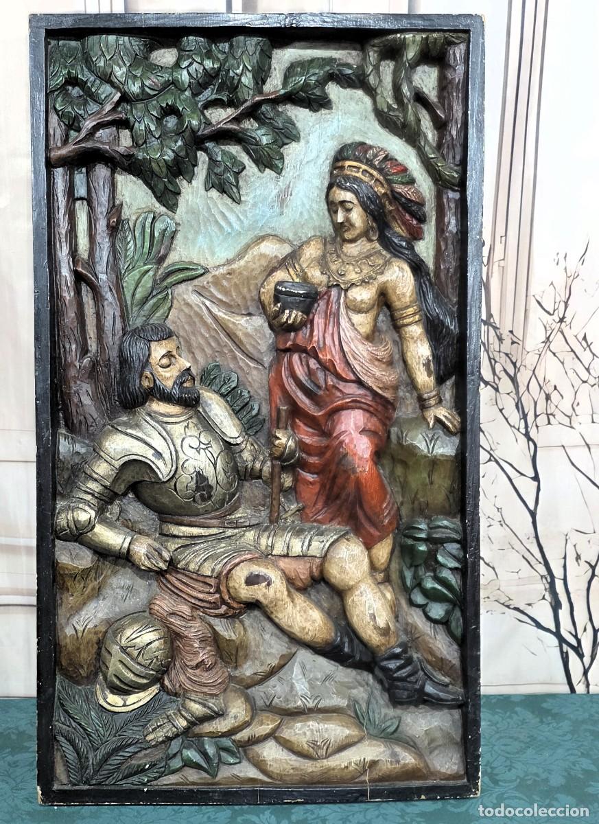 Vintage: Panel Relieve Tallado Policromado
