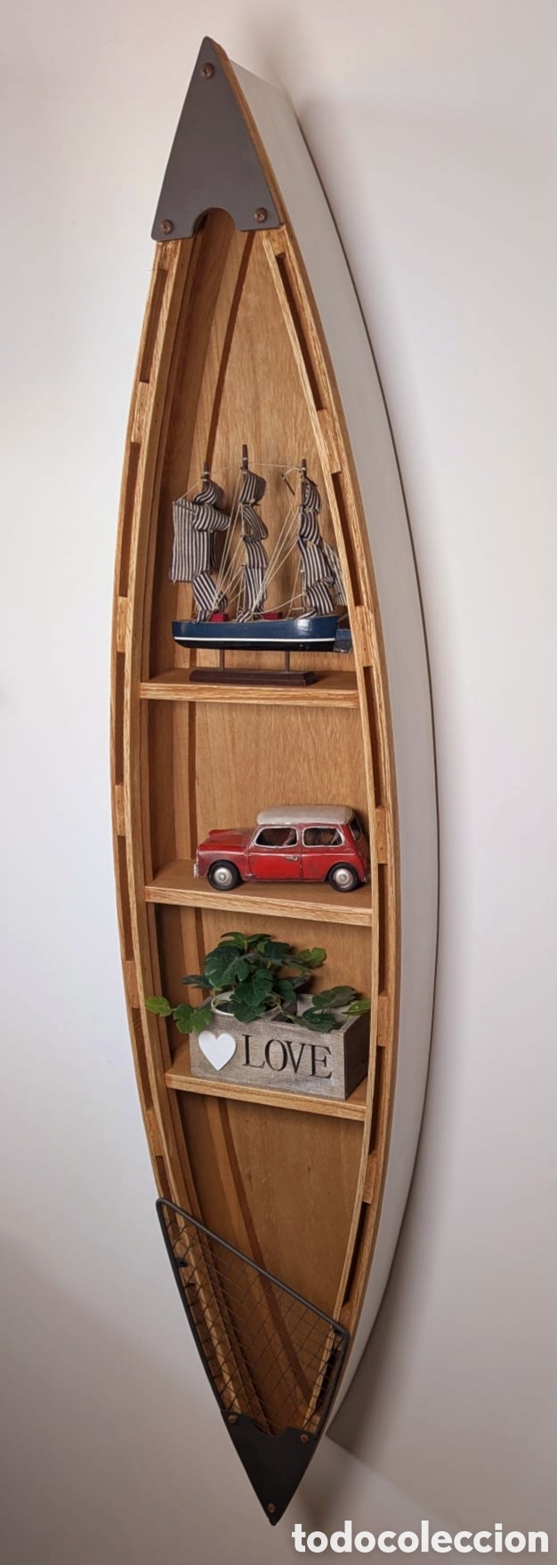 Vintage: Canoa madera estanter&iacute;a, marinero
