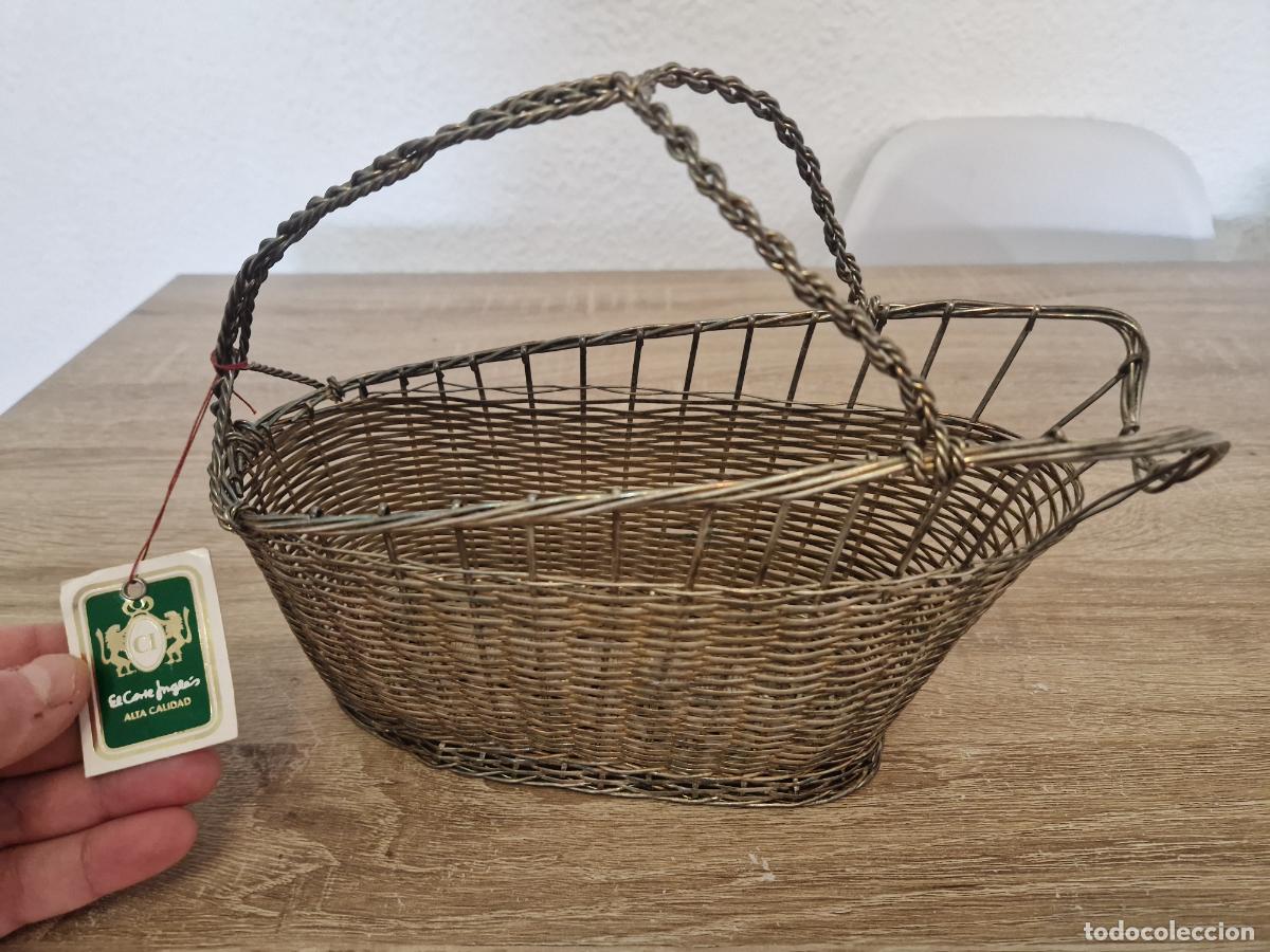 Vintage: antigua cesta metal plateado dise&ntilde;o vintage botellero botella vino servir decoracion corte ingles