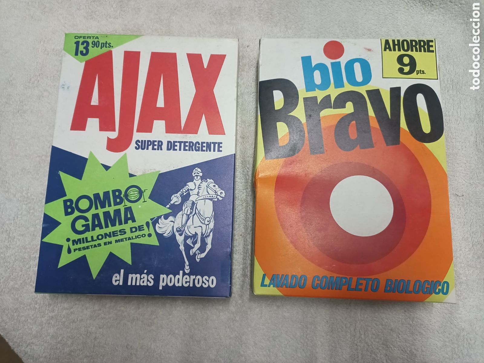 Vintage: LOTE DETERGENTE A&Ntilde;OS 60/70 : AJAX SUPER DETERGENTE (el m&aacute;s poderoso) + BIO BRAVO / A ESTRENAR