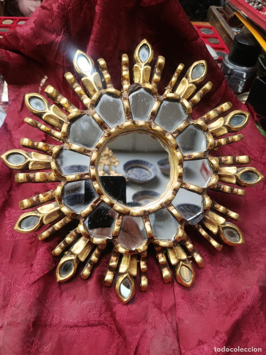 Vintage: Espejo sol antiguo,pan de oro