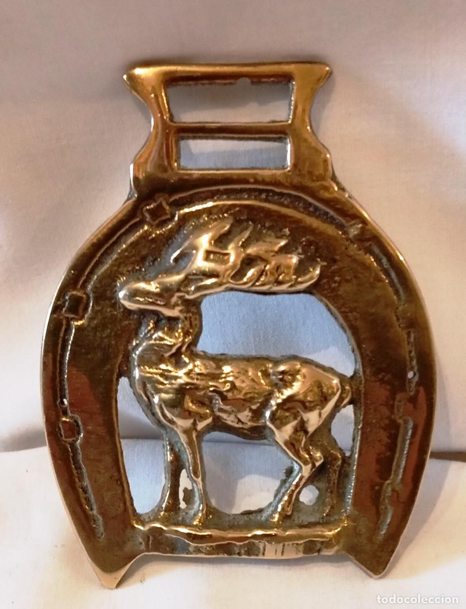 Vintage: Adorno vintage ciervo herradura lat&oacute;n Insignia de lat&oacute;n para caballo, a menudo llamada &rdquo;horse brass&rdquo;