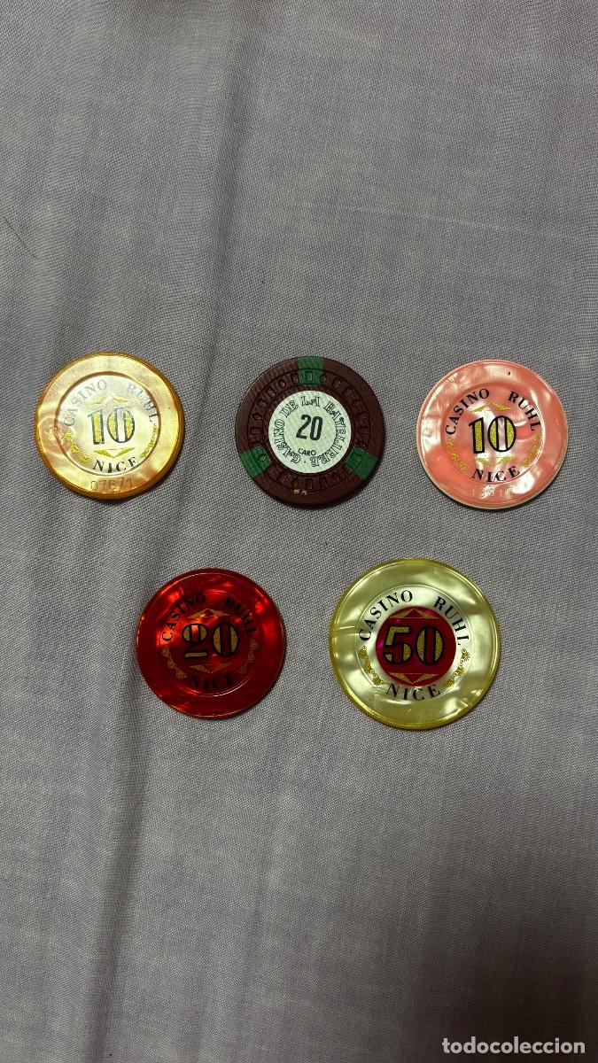 Vintage: Lote 5 Fichas Casino Ruhl Nice Francia Colecci&oacute;n Casino Vintage