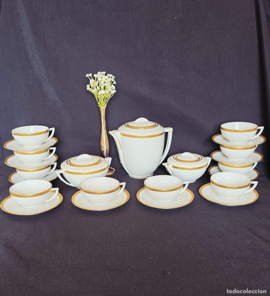 Vintage: Juego de Caf&eacute; o T&eacute; Porcelana y Oro de Limoges Francia Estilo Art D&eacute;co Mid-Century