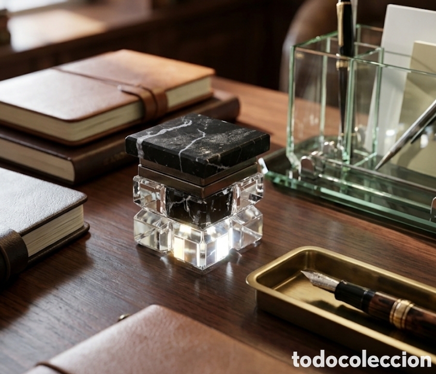 Vintage: Tintero Vintage Macizo de M&aacute;rmol y Cristal (Pieza de Colecci&oacute;n)