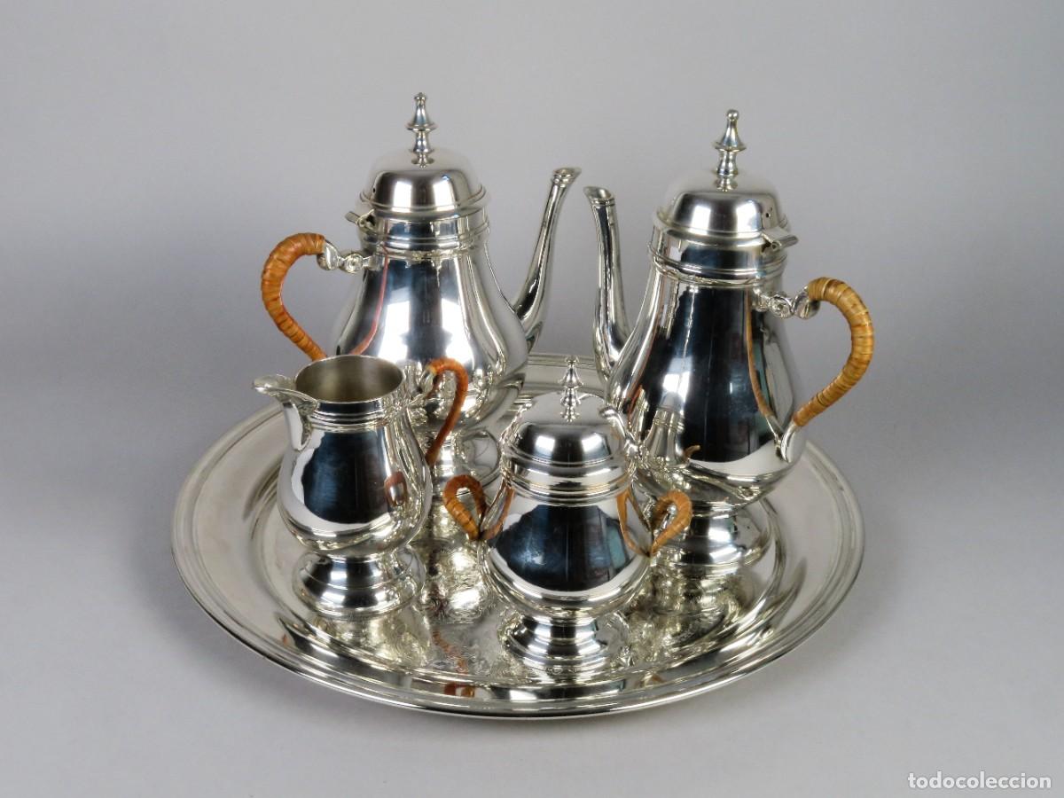 Vintage: Juego de caf&eacute; y t&eacute; en metal plateado Becara siglo XX
