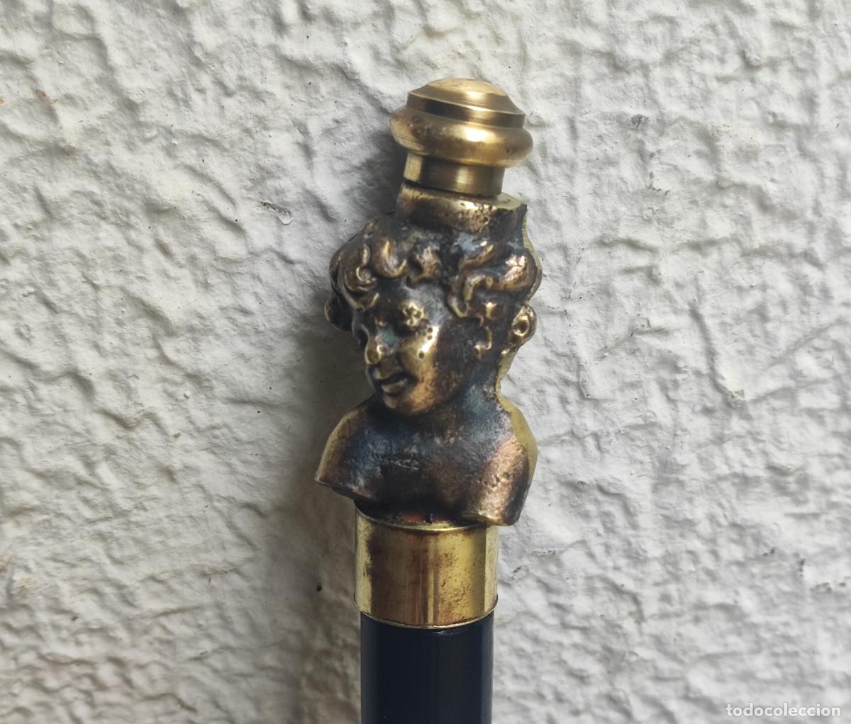 Vintage: INTERESANTE BASTON BUSTO NI&Ntilde;O DE BRONCE EN MADERA EBONIZADA