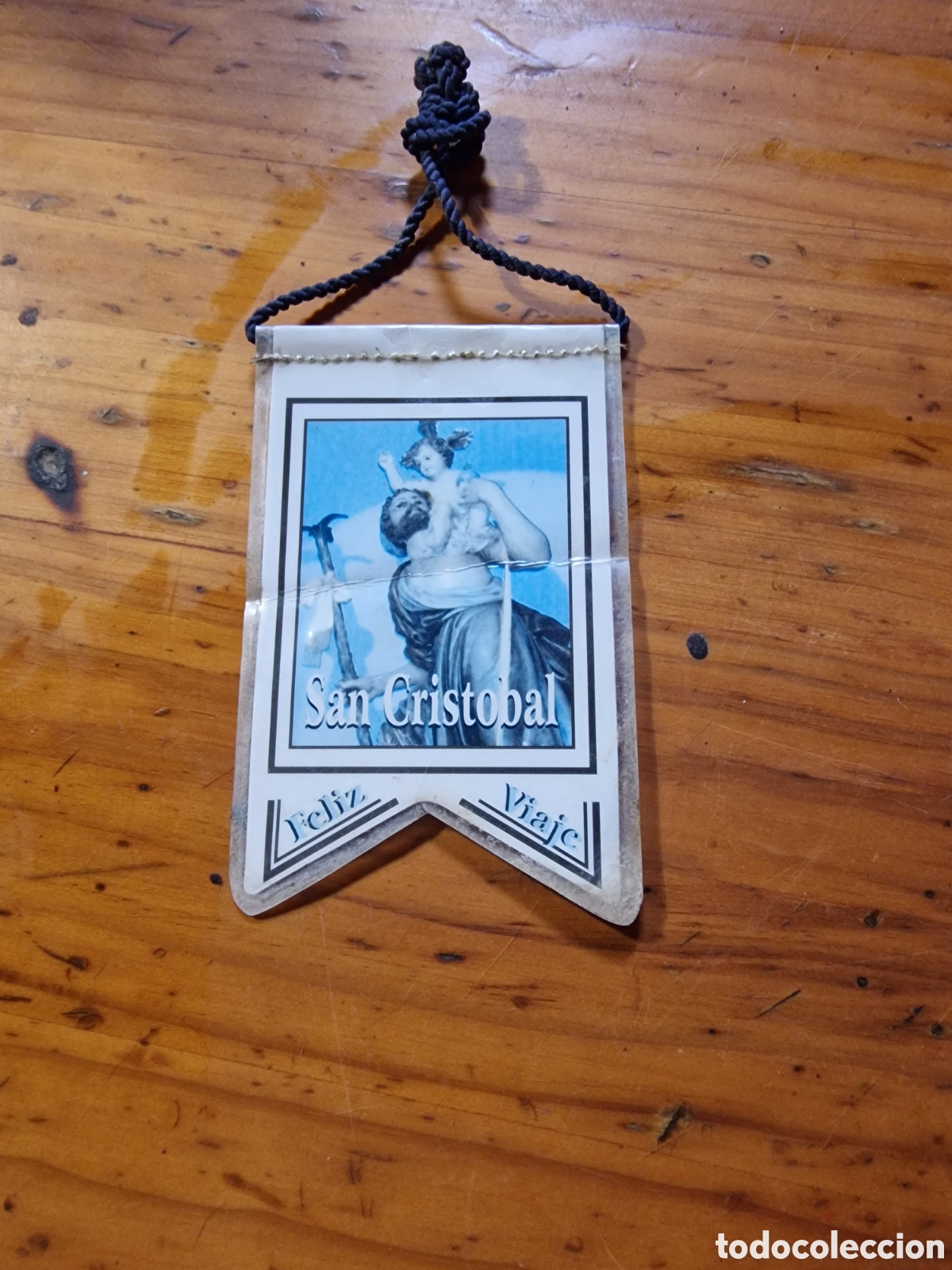 Vintage: Bonito bander&iacute;n coche San Crist&oacute;bal feliz viaje,iniesta,cuenca