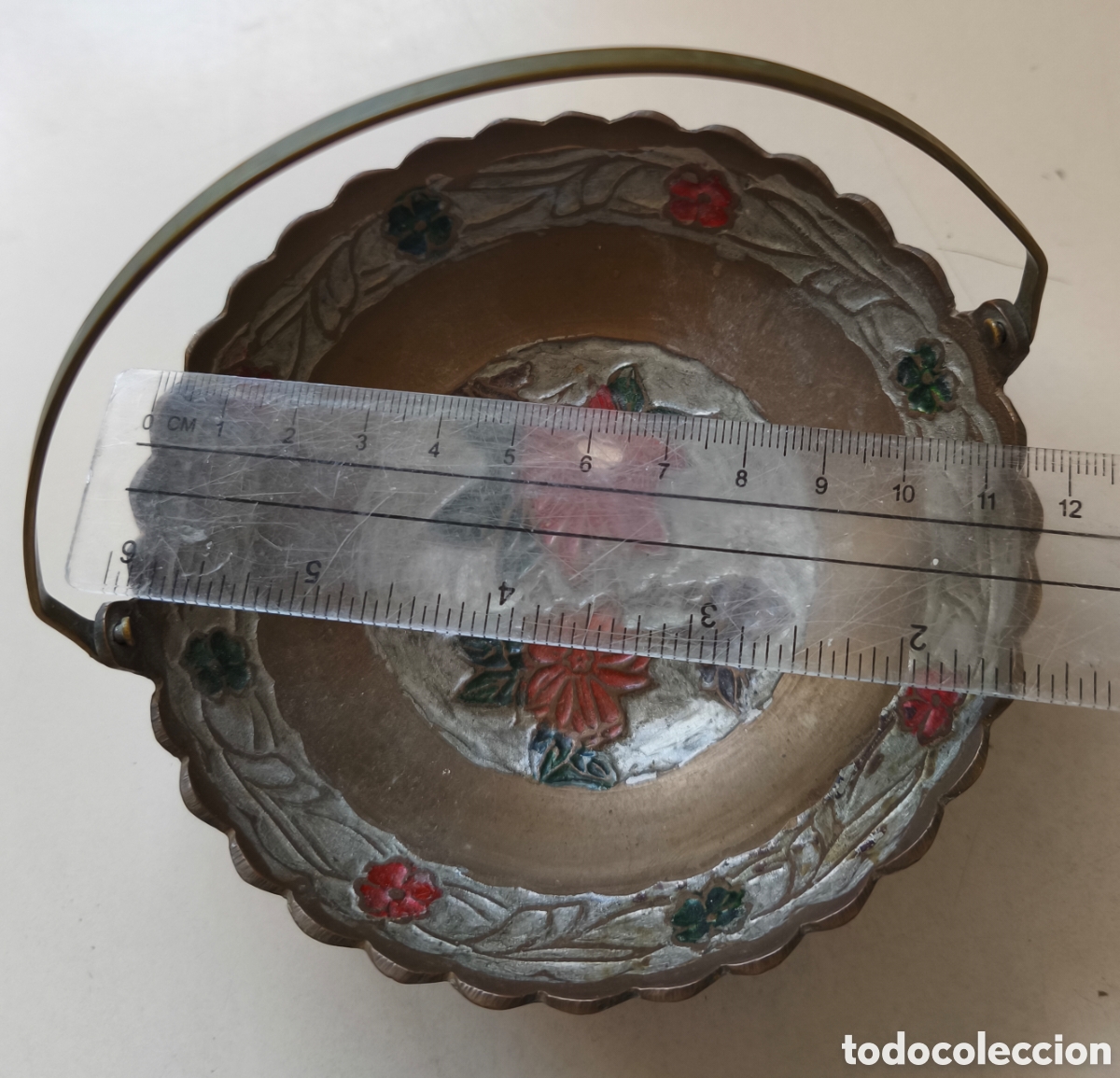 Vintage: Cesta de bronce esmaltada Made in India - Foto 6