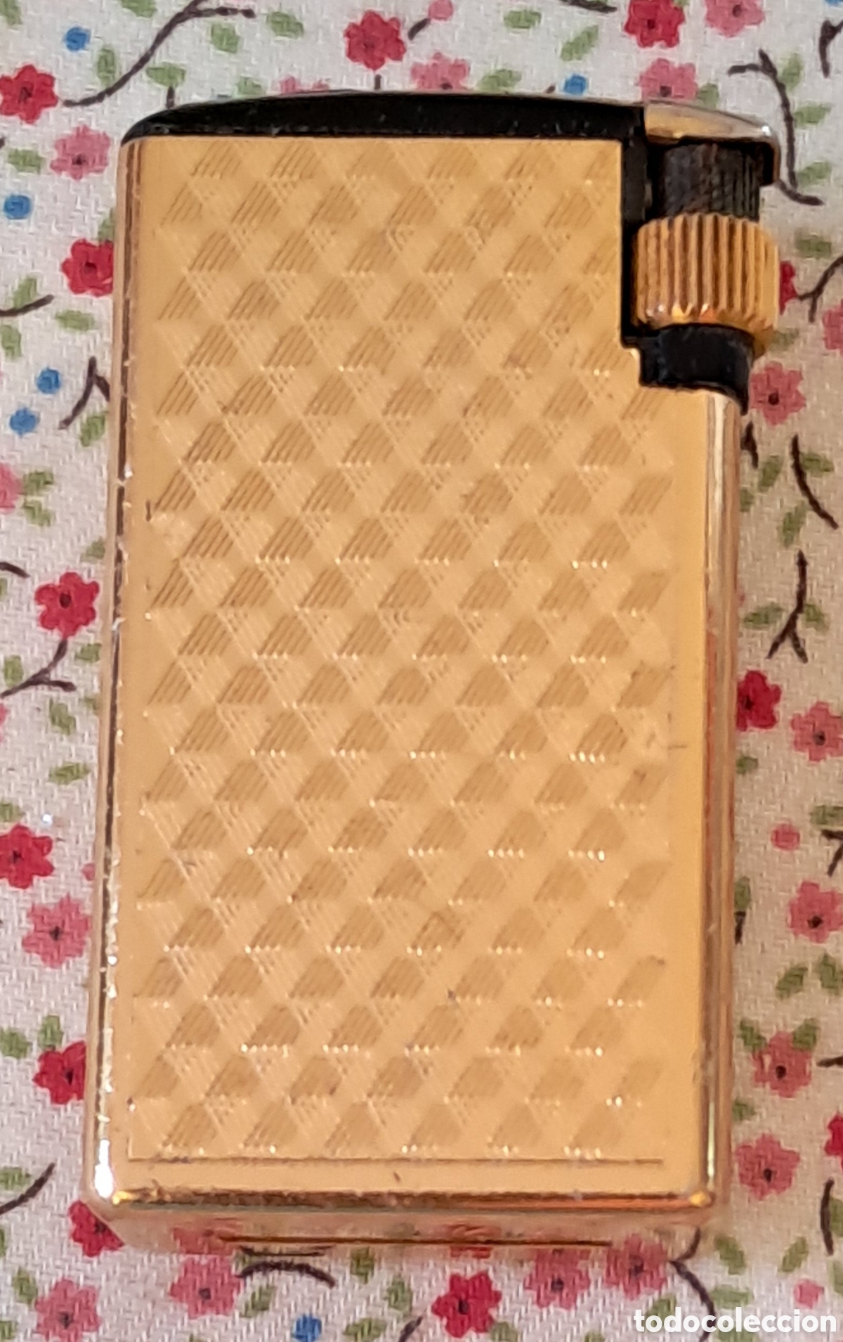 Vintage: Flaminaire mechero chapado en oro con decoraci&oacute;n grano de cebada tridimensional a&ntilde;os 70-80