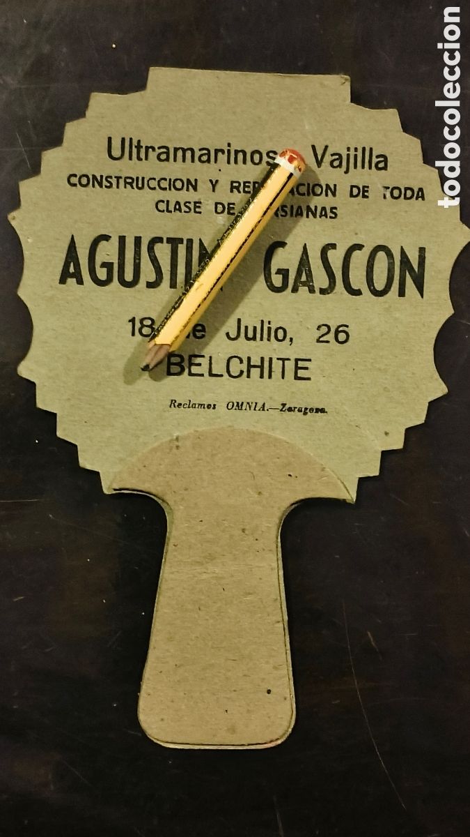 Vintage: Antiguo abanico pay pay ultramarinos Agust&iacute;n Gasc&oacute;n Belchite Zaragoza