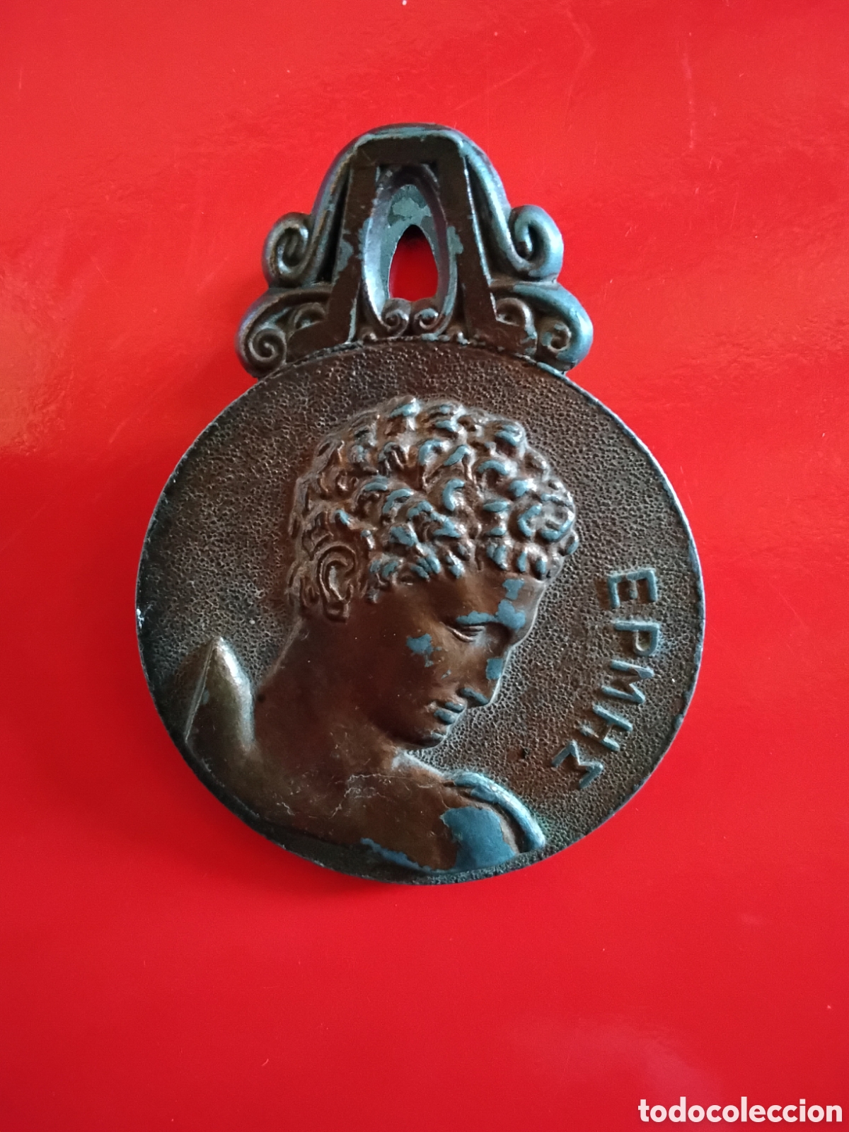 Vintage: SUJETAPAPELES DE BRONCE. OLYMPIA, GRECIA. DIOSES HERMES Y NIK&Eacute;