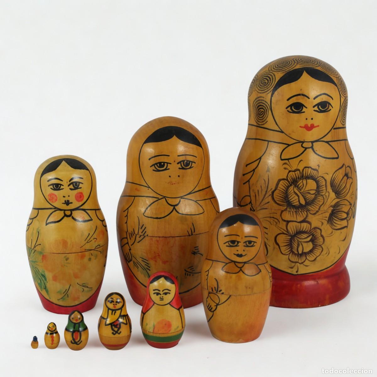 Vintage: Matrioska Sovietica USSR 9 Piezas Madera Pintada Mano Vintage Nesting Doll
