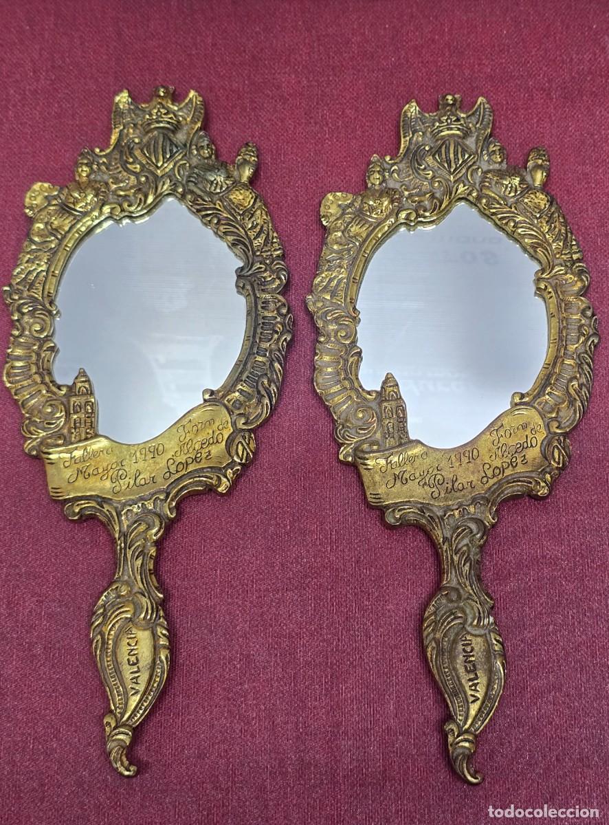Vintage: Lote de 2 Espejos de mano de bronce &rdquo;Fallera Mayor 1990 - Forn de Alcedo&rdquo; Valencia