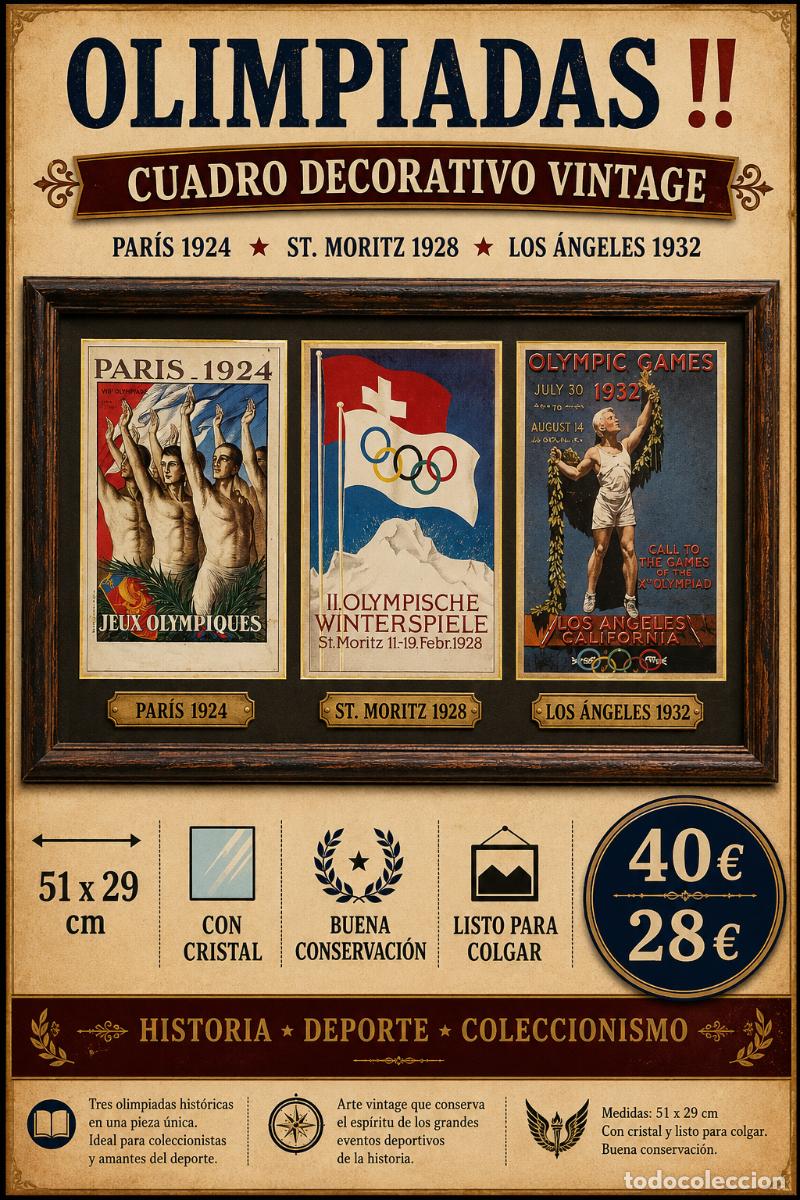 Vintage: CUADRO VINTAGE OLIMPIADAS | PAR&Iacute;S 1924 | ST. MORITZ 1928 | LOS ANGELES 1932