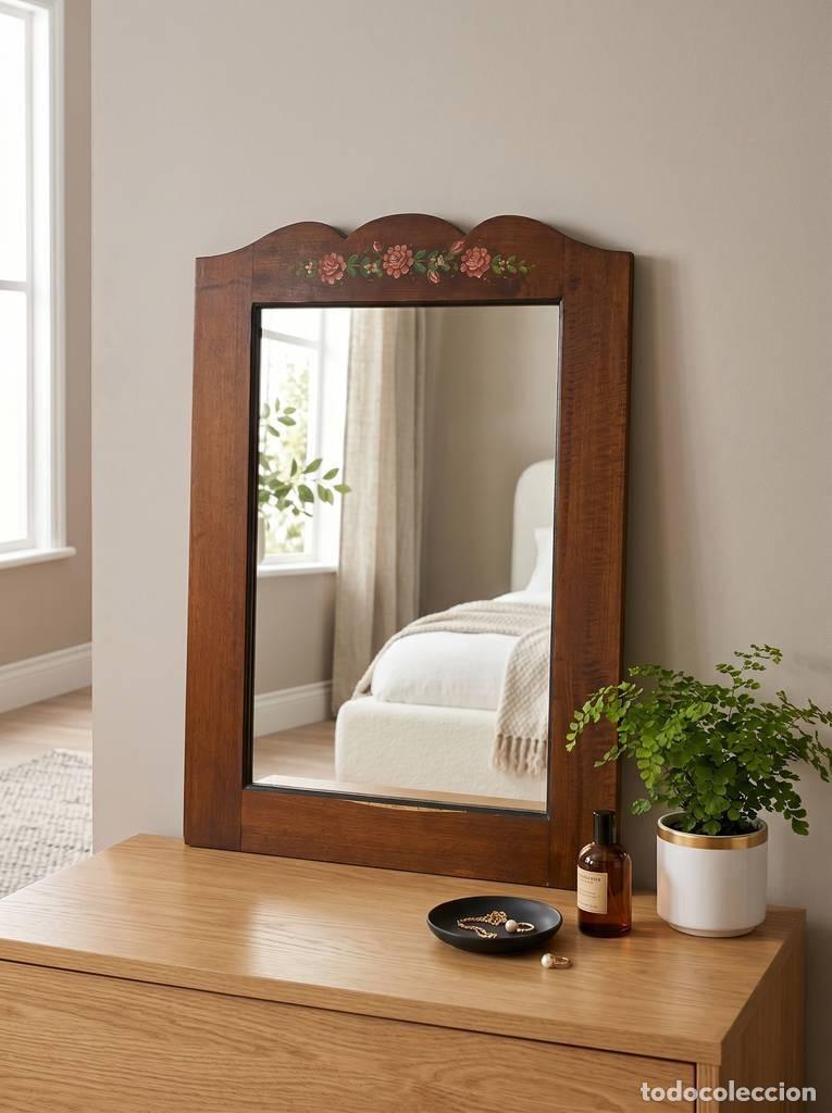 Vintage: ESPEJO DE MADERA CON FLORES