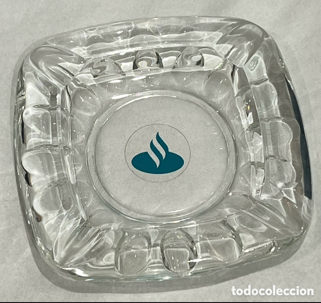 Vintage: Cenicero de cristal. Publicidad BANCO SANTANDER. France. A&ntilde;os 70.