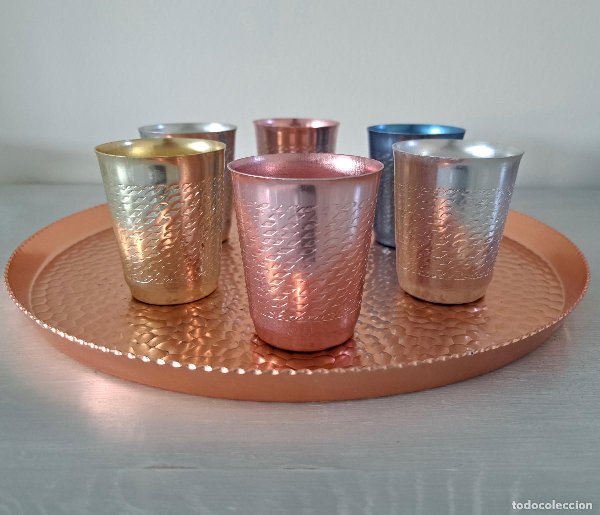 Vintage: Vasitos y bandeja aluminio anodizado colores retro