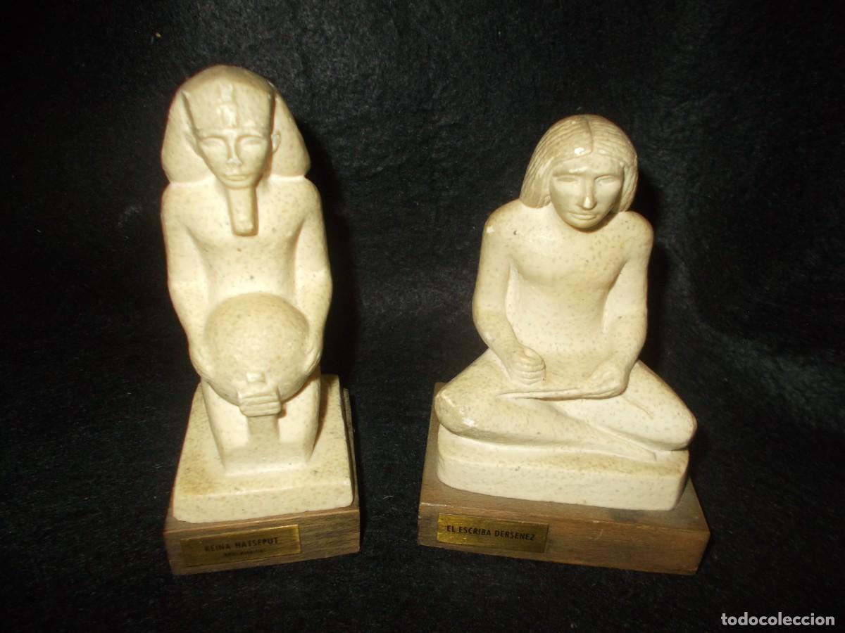 Vintage: 2 FIGURA EGIPCIA Sujetalibros. Egipto, Reina Hatseput y El Escriba Dersenez. Ver y Leer