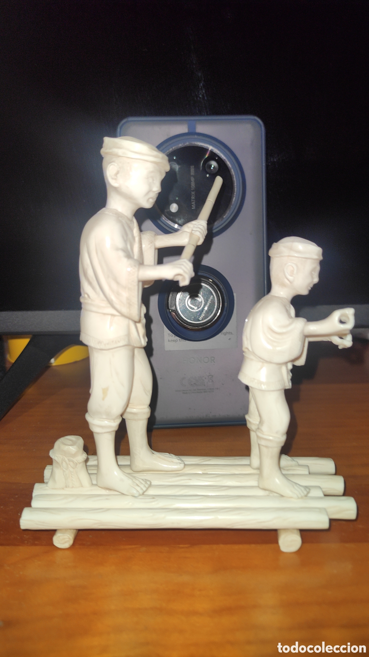 Vintage: Figuras Pareja de chinos con balsa de troncos . Vintage