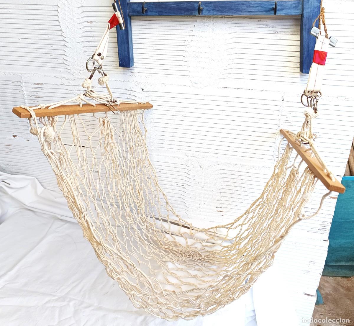 Vintage: Hamaca infantil o estanter&iacute;a de barco - Mediados SXX - Algodon, madera, loneta