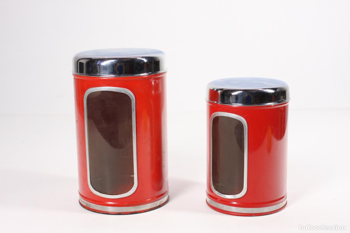 Vintage: 2 bote bravantia vintage metal rojo cocina retro a&ntilde;os 70