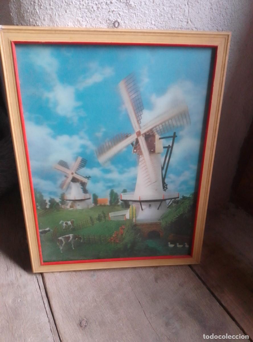 Vintage: L&aacute;mina con impresi&oacute;n lenticular 3D. Enmarcada. Molinos de viento. Vintage