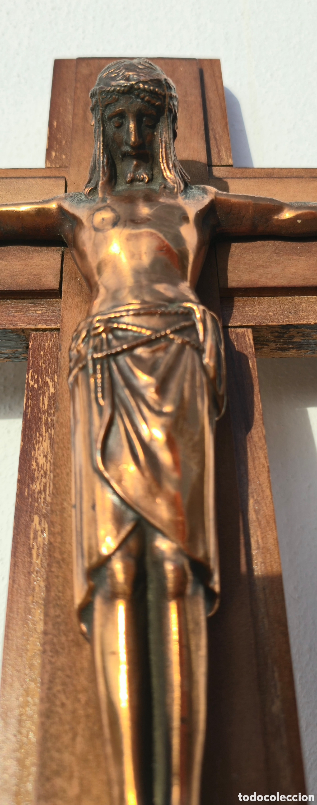Vintage: Crucifijo metal y madera - Foto 2