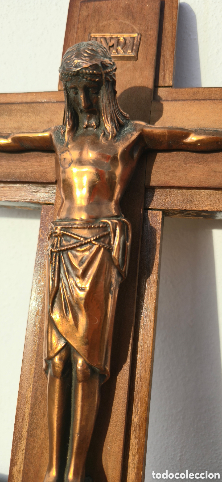 Vintage: Crucifijo metal y madera - Foto 3