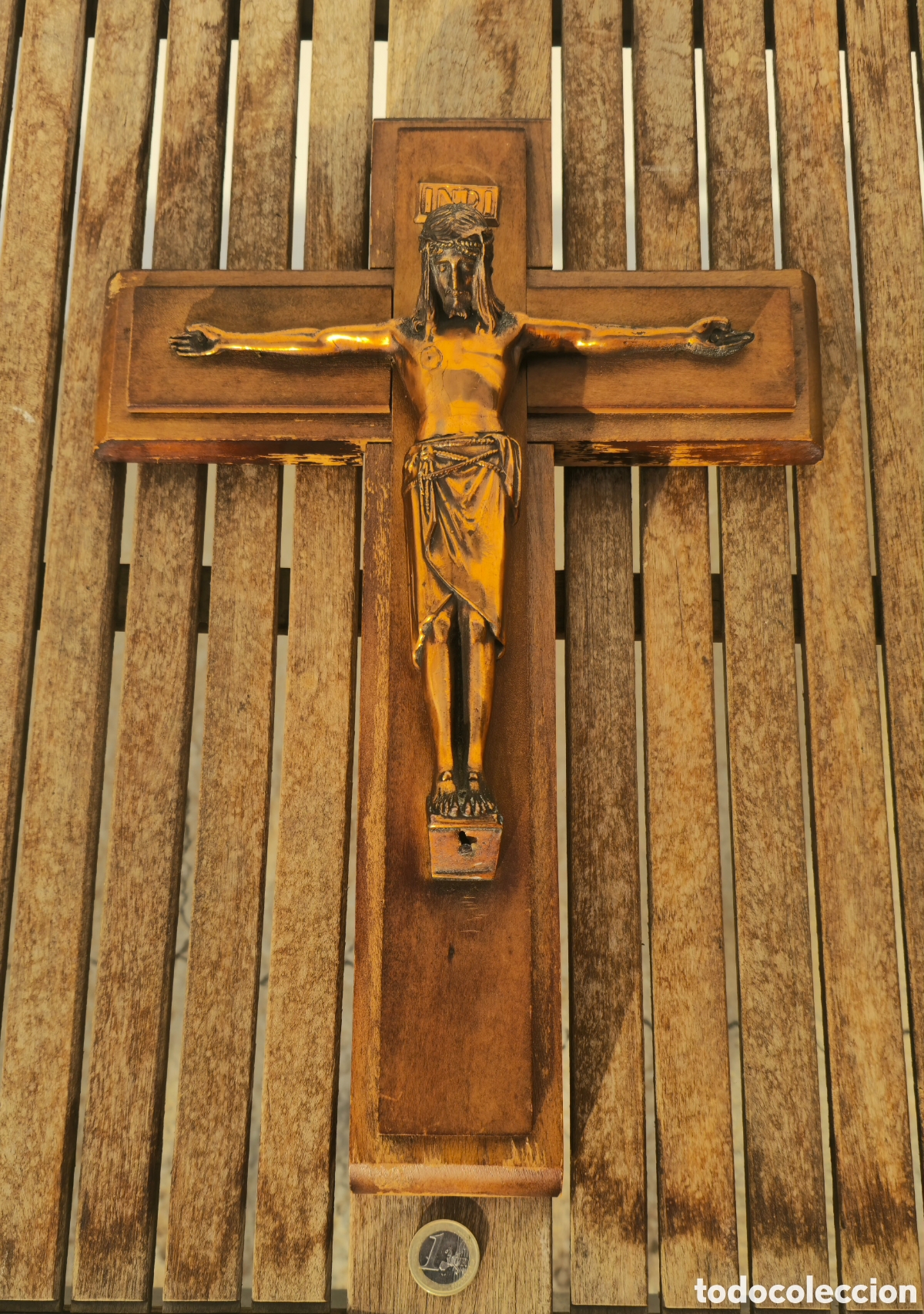 Vintage: Crucifijo metal y madera - Foto 8