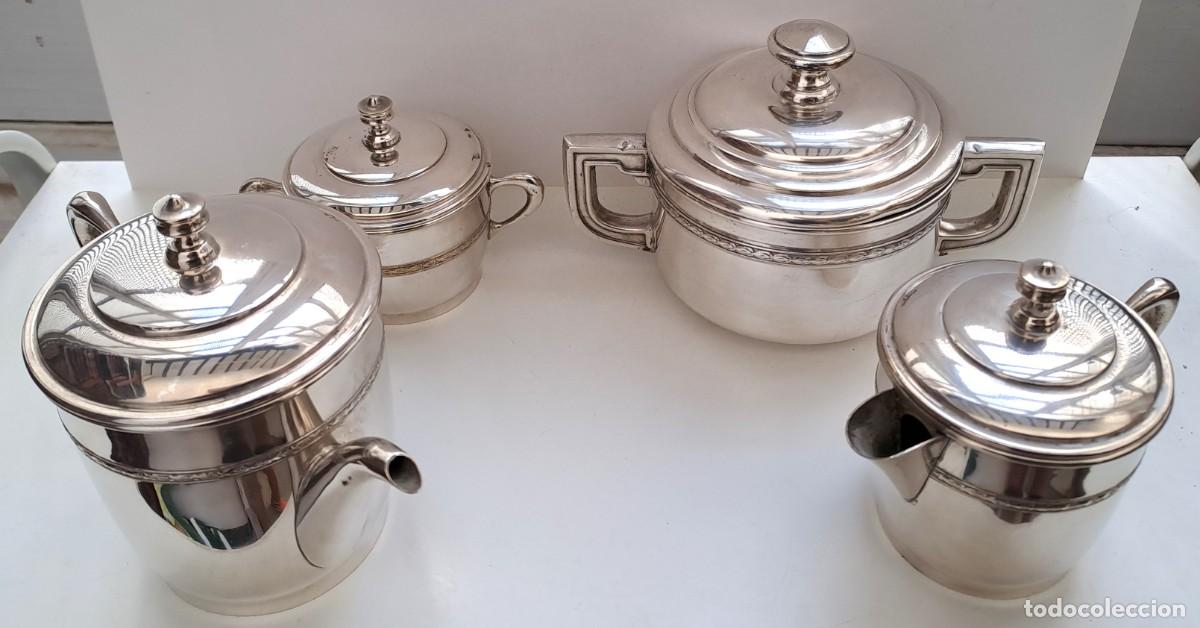 Vintage: CONJUNTO DE CUATRO PIEZAS TE Y CAFE VINTAGE EN METAL PLATEADO, POSIBLEMENTE ALPACA. JUEGODECAFE-01