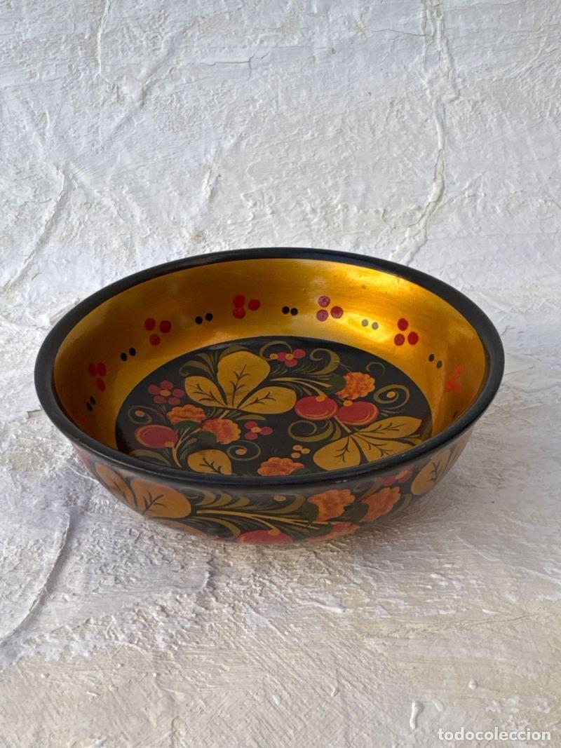 Vintage: Cuenco de madera Khokhloma laca floral pintada a Mano Vintage Ruso