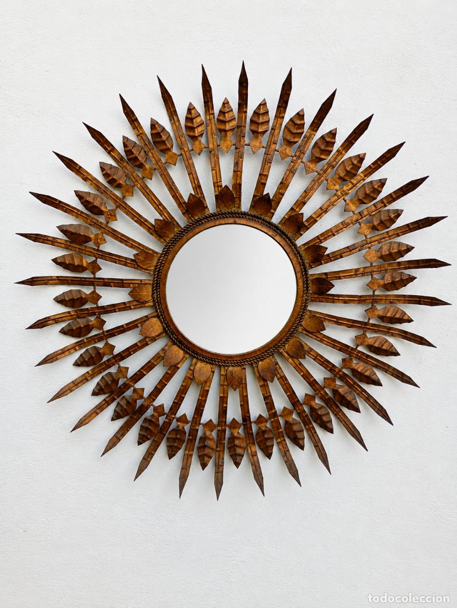 Vintage: Gran espejo sol vintage espa&ntilde;ol a&ntilde;os 60 &ndash; Metal dorado original &ndash; 78 cm &ndash; Mid Century