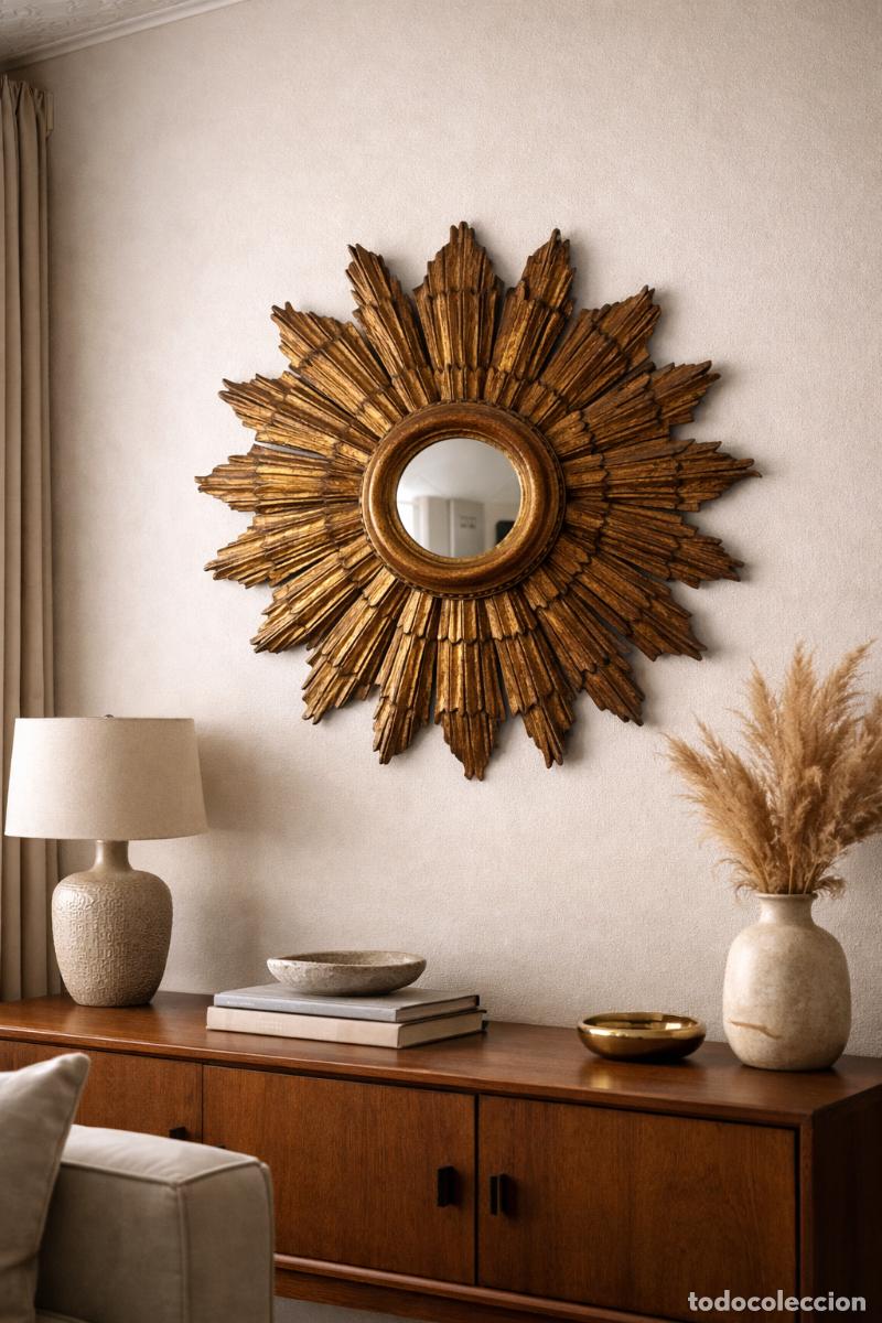 Vintage: espejo sol madera sunburst mirror holanda paises bajos a&ntilde;os 50 raro original mid century