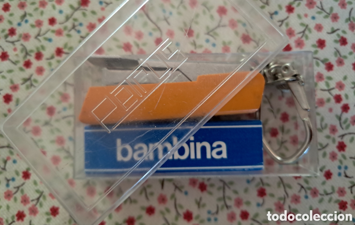 Vintage: Grapadora Bambina naranja 202 Petrus. Booking. Llavero a&ntilde;os 80 en cajita plastico y con caja grapas