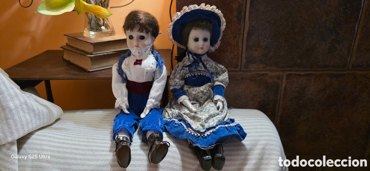 Vintage: Pareja de Mu&ntilde;ecas de porcelana de colecci&oacute;n de estilo victoriano