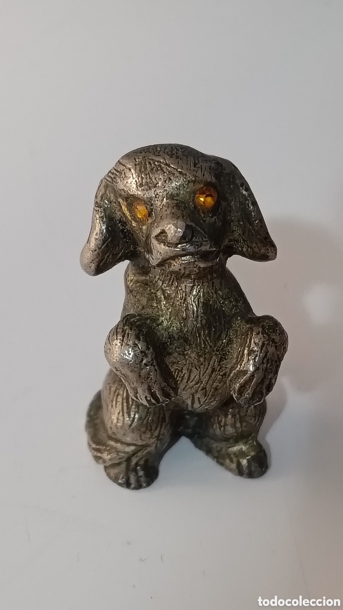 Vintage: Figura antigua de perro en metal &ndash; Fabricada en Espa&ntilde;a