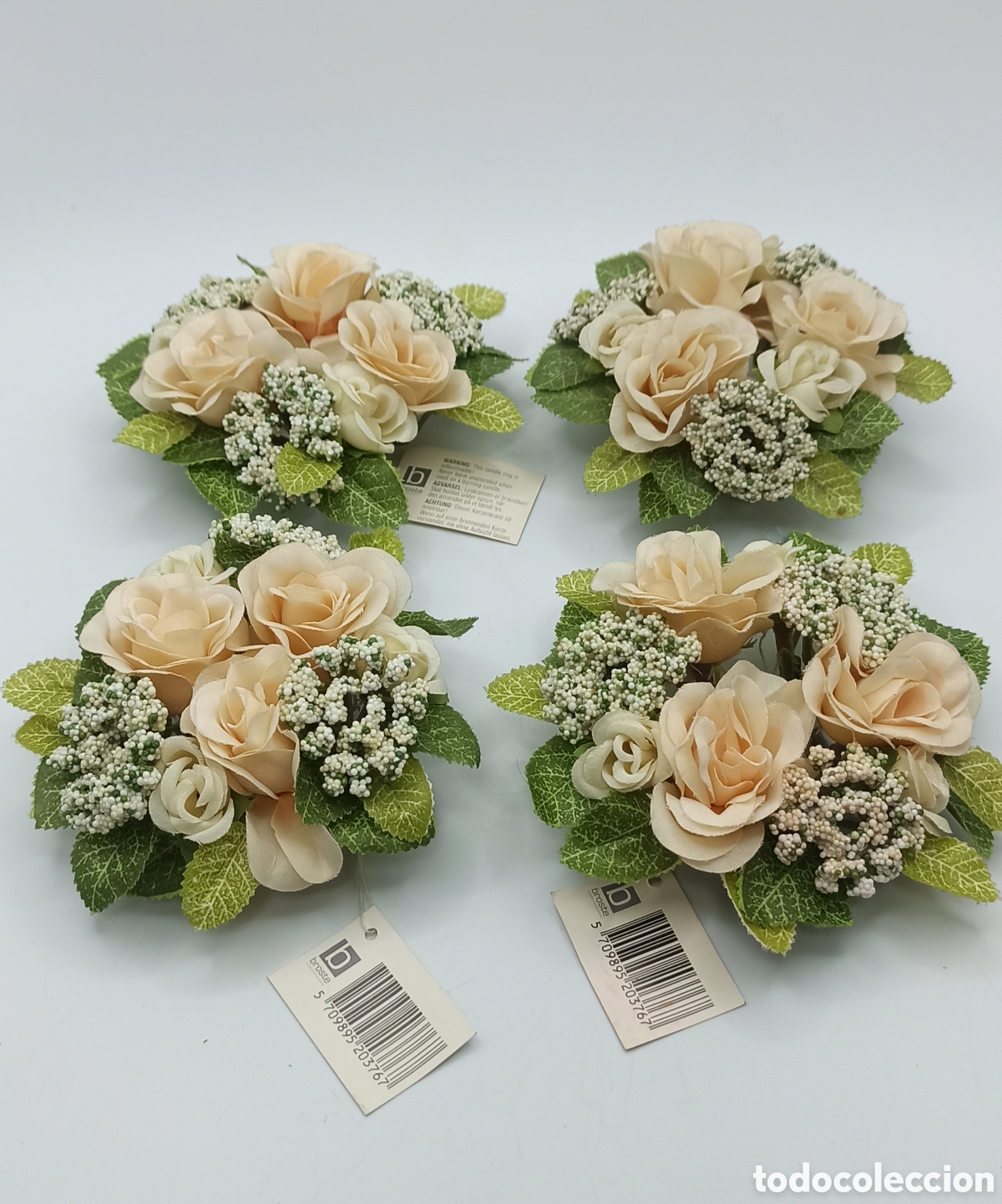 Vintage: 4 Coronas flores Beige Portavelas