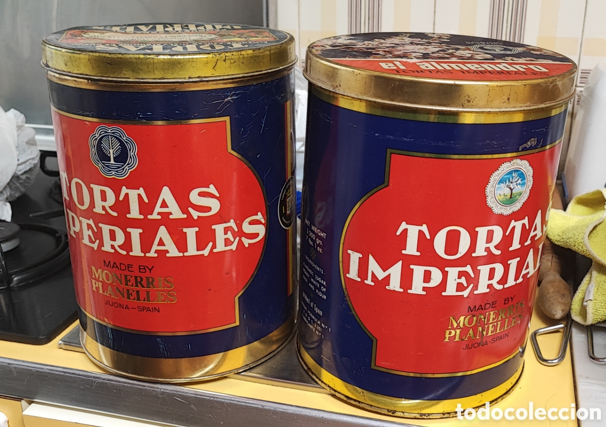 Vintage: Lote de 2 latas met&aacute;licas antiguas &rdquo;Tortas Imperiales&rdquo; Monerris Planelles (Jijona)