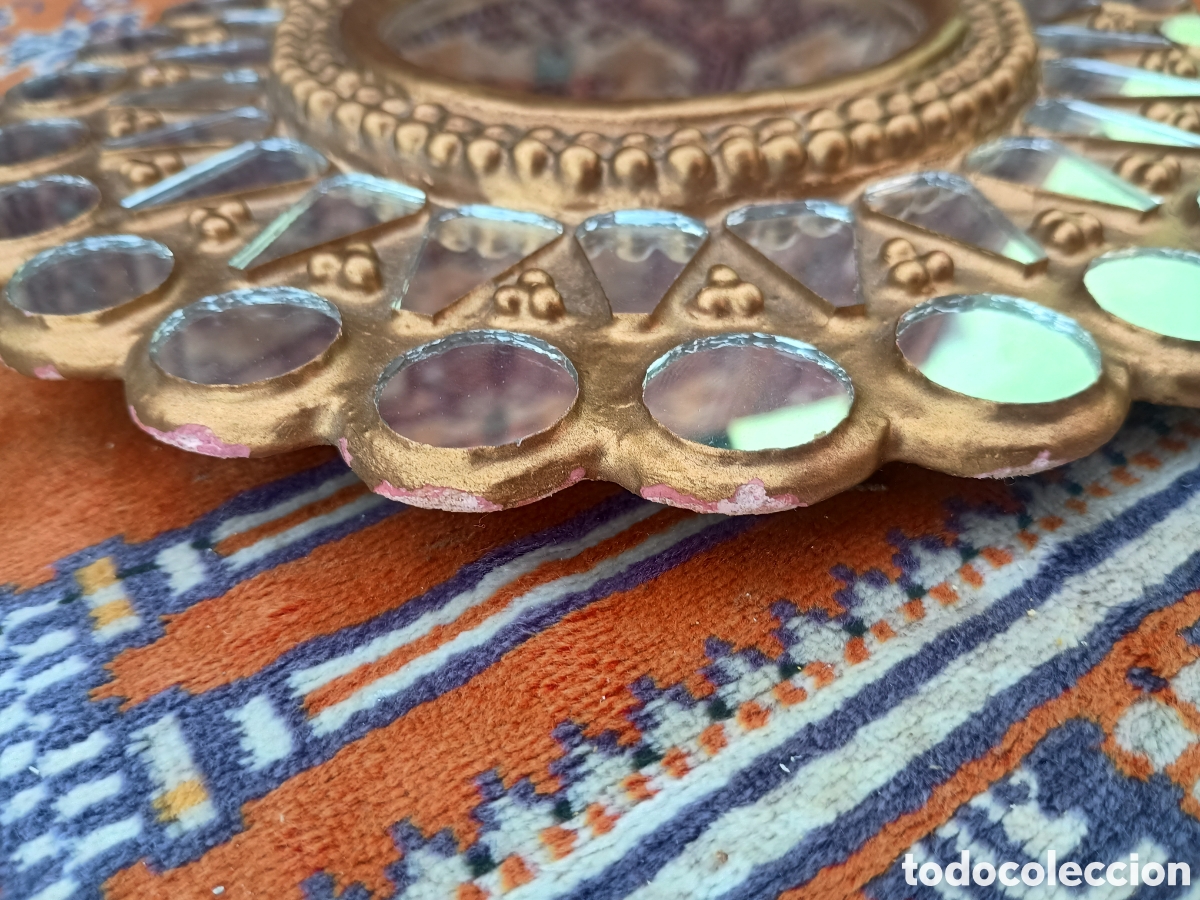 Vintage: Espejo sol madera dorado - Foto 4