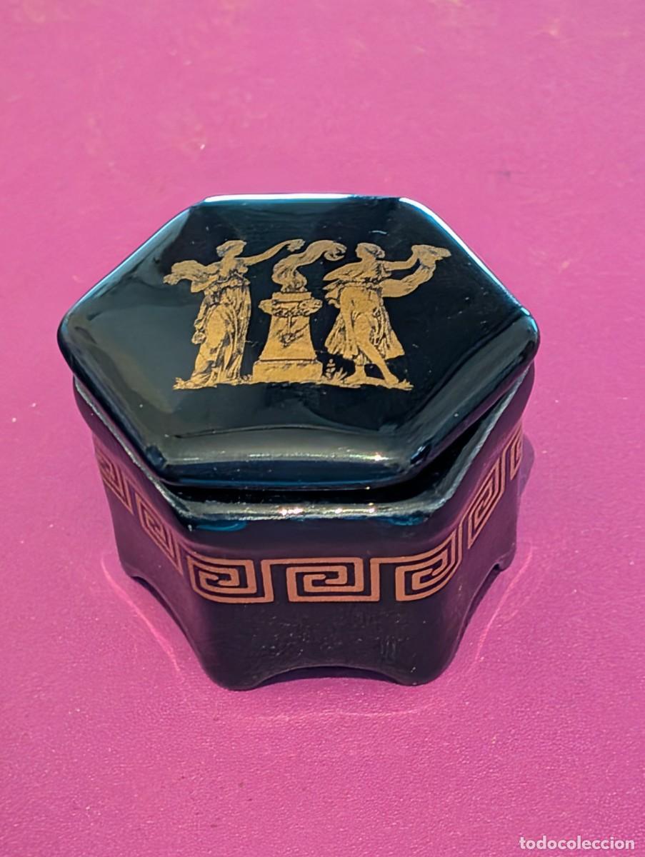 Vintage: CAJITA HEXAGONAL ARTESANAL DE GRECIA &ndash; CER&Aacute;MICA NEGRA Y ORO 24K &ndash; HAND MADE