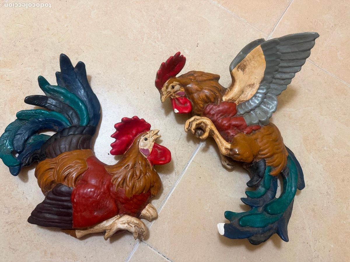 Vintage: Pareja de gallos de pelea