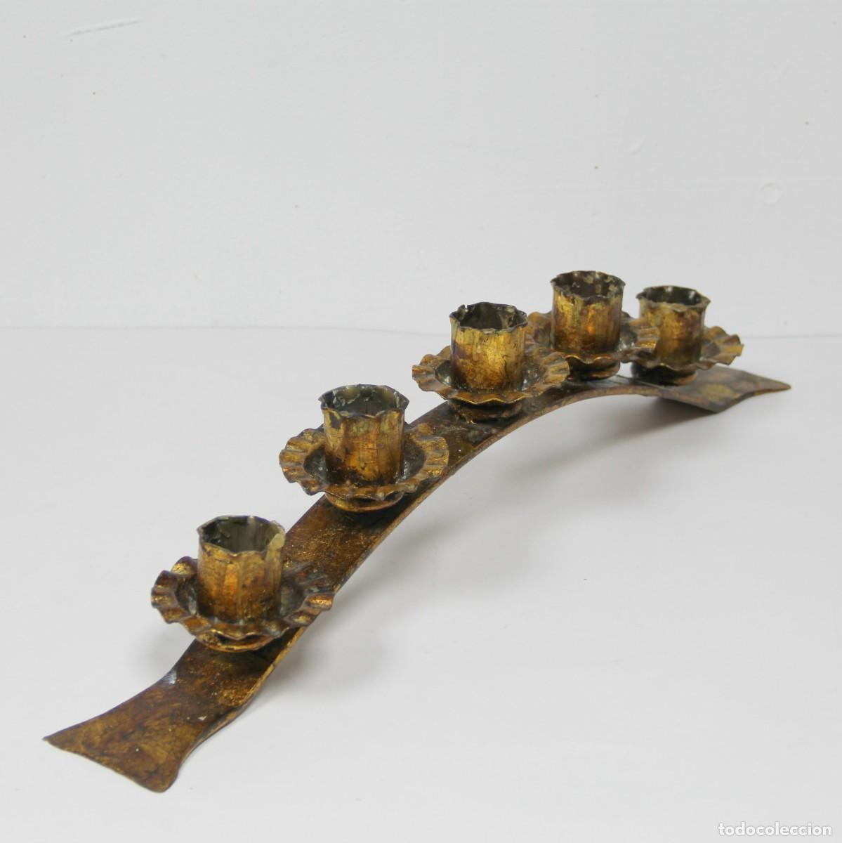 Vintage: Candelabro o portavelas brutalista en hierro dorado