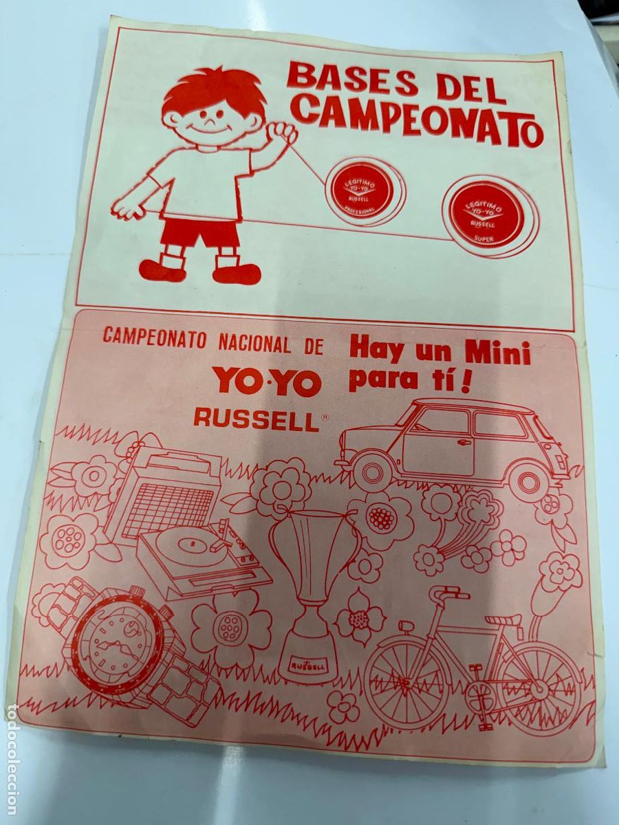 Vintage: Antiguo documento original. BASES Campeonato YO-YO RUSSELL PROFESIONAL. Yoyo, ioio. Dif&iacute;cil y raro