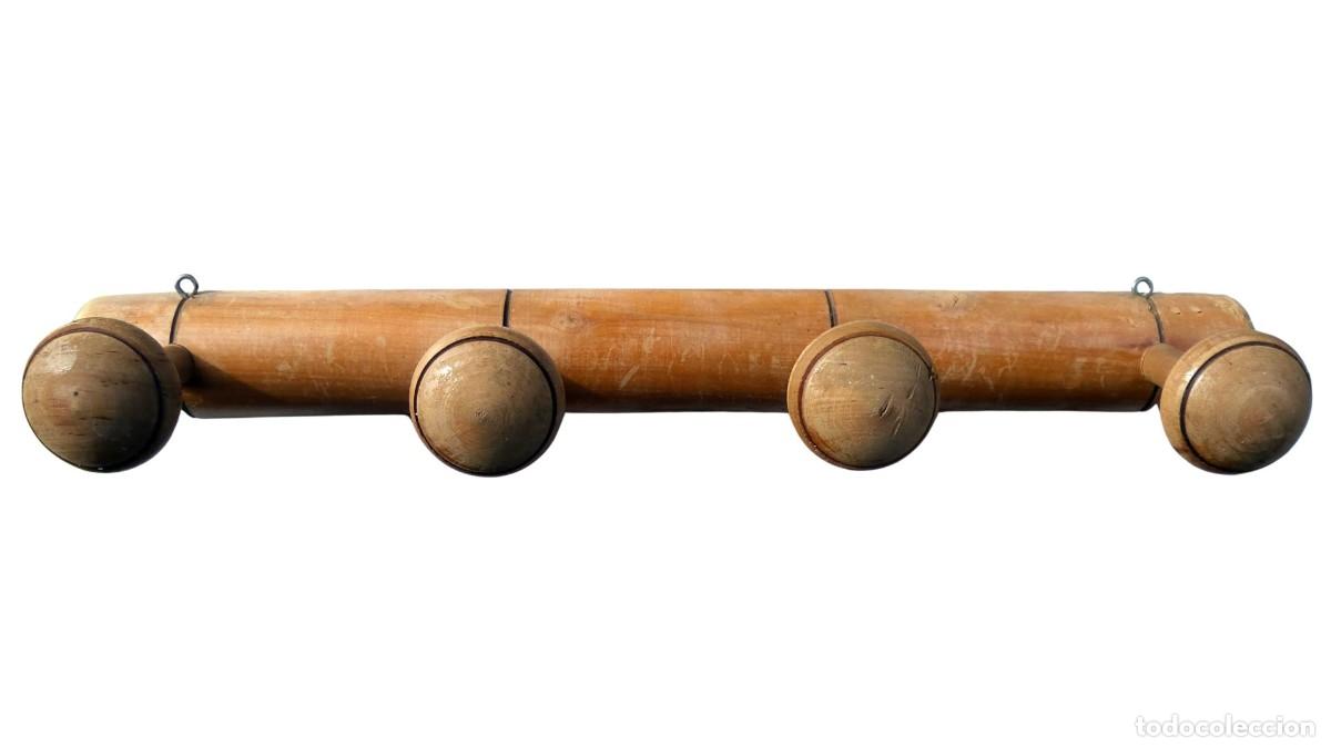 PERCHERO DE PARED VINTAGE - MADERA TORNEADA - 4 PERCHAS - ESTILO R&Uacute;STICO/CL&Aacute;SICO - RETRO