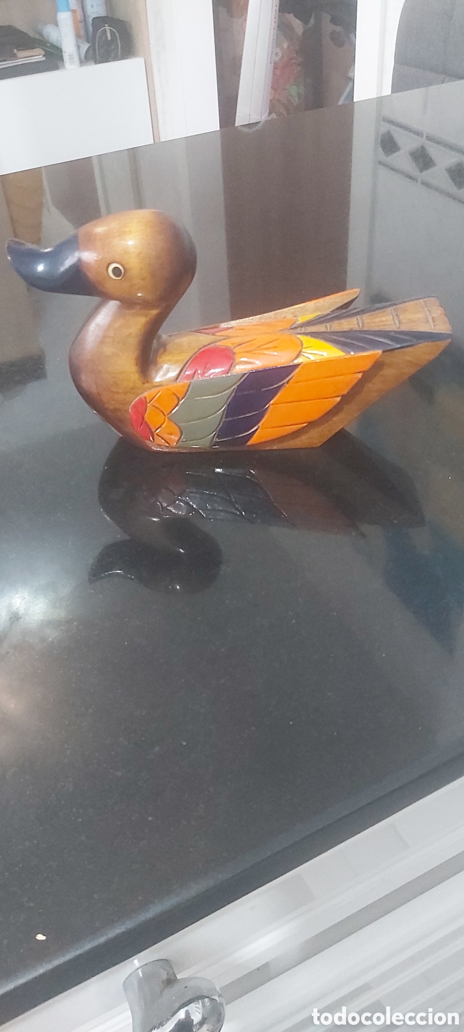 Vintage: Pato Mandarin Decorativo de Madera Tallado y Pintado a Mano - Estilo Vintage (18x12 cm)
